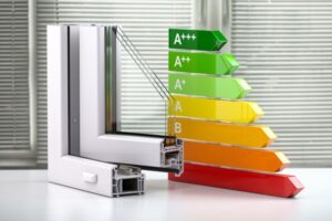 Three-pane window with energy ratings